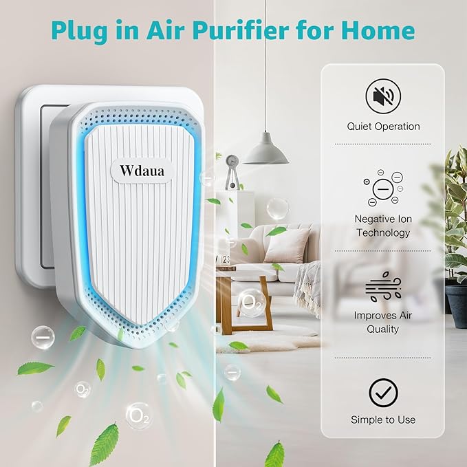 Air Purifier 2 Pack Plug In Negative Ion Air Purifiers Ionizer for Home, Bedroom, Office, Basement Kitchen Air Freshener Odor Reducer Pets Smoke Smell (2)