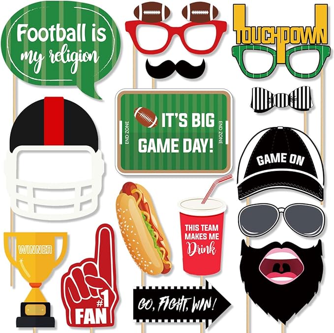 Football Photo Booth Props Kit, 26 Pieces Football Season Photobooth, Game Day Decoration Supplies Gift, Fun Photography P...