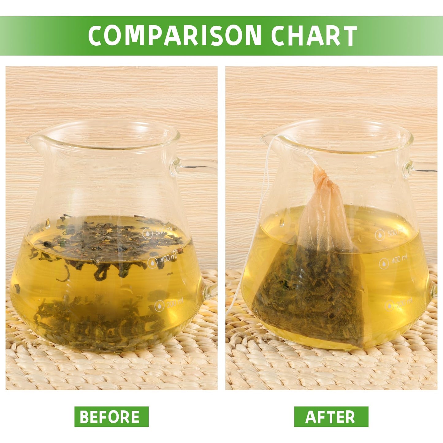 Empty Tea Bags - 300 Pcs Disposable Drawstring Unbleached Filter Bags for Loose Leaf Tea and Coffee (3.54 x 2.75 inch)