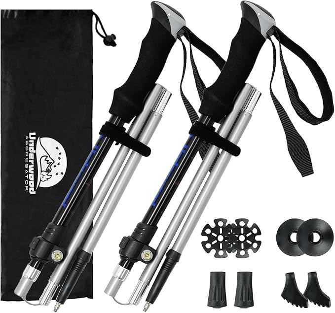 Trekking Poles Collapsible Hiking Poles - 2 Pack Aluminum Hiking Sticks, Lightweight Walking Sticks for Seniors, Men, Wome...