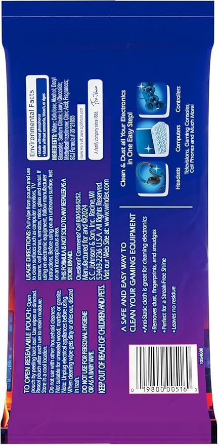 Windex Gaming Cleaning Wipes, Pre-Moistened Wipes to Instantly Clean all Gaming Gear and Electronics, Resealable Packaging for a Freshness Lock, 25 count (Pack of 2)