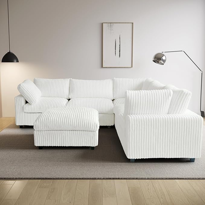 WJShome Cloud Couch Modular Sectional Sofa,157" Oversized 8 Seater Convertible Sofa,U Shaped Couch with Ottoman,Comfy Plush Sofas with 2 Chaise for Living Room,Covers Washable&Replaceable,White