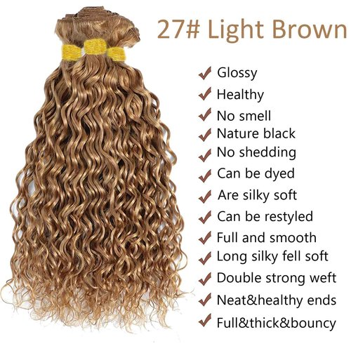Habiliana Bundles Human Hair 22 24 26 Inch Water Wave Brown 27 Human Hair Bundles 11A Unprocessed Brazilian Virgin Quick Weave Hair Extensions for Black Women