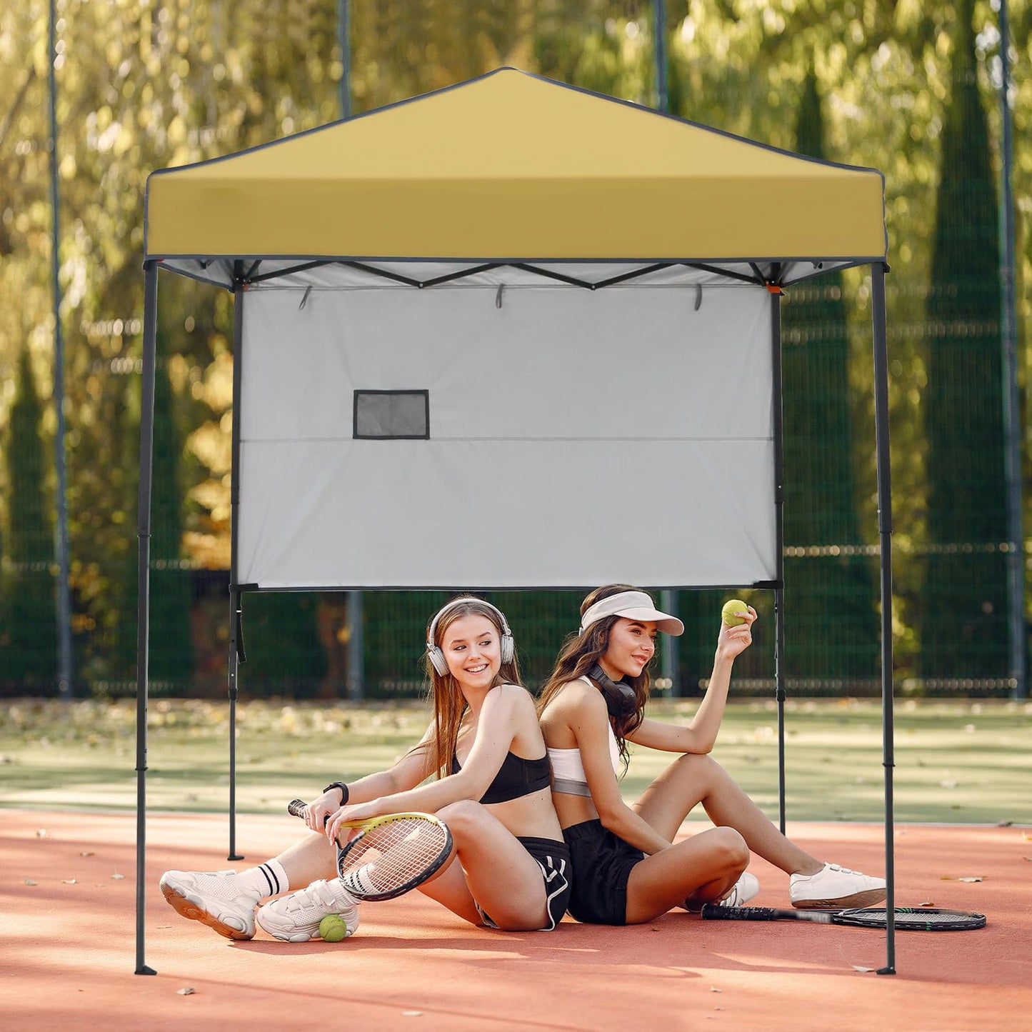 EAGLE PEAK Instant Pop Up Canopy with Adjustable Sun Wall 6x4, Straight Lightweight Compact Portable Tent with Carry Bag, Beige