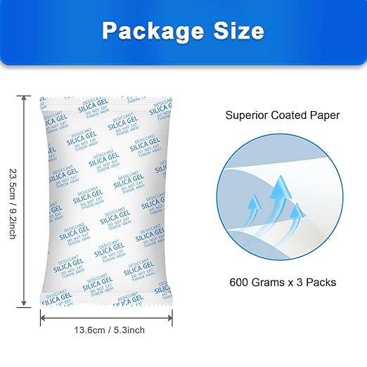 Large Silica Gel Packets, 600 Gram 3 Packs Desiccant Packs Reusable, Dehumidifier Packs for Car Desiccant, Large Moisture Absorbers for Car, Safe, 3D Filaments, Basement Garage