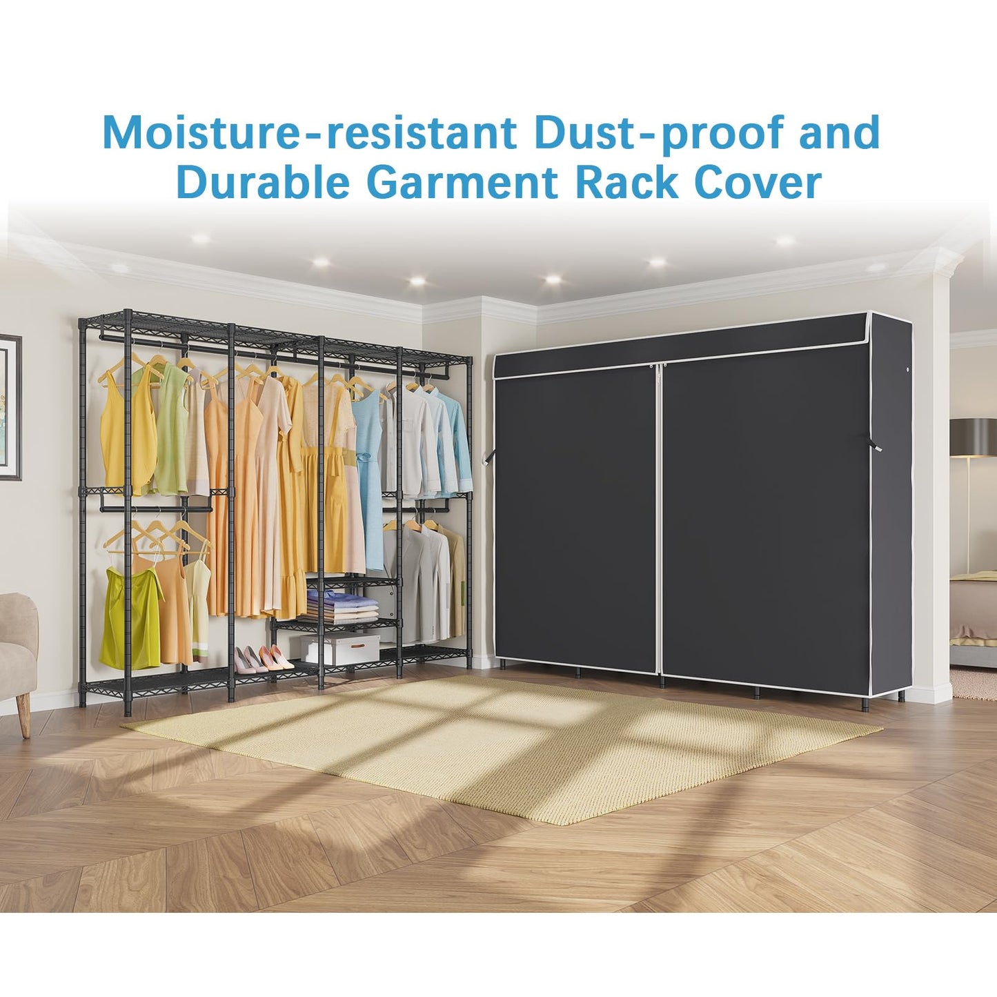 VIPEK V40C Covered Clothes Rack Heavy Duty Clothing Rack with Cover, Custom Freestanding Closet Portable Wardrobe Closet for Bedroom, Large Black Coset Rack with Black Oxford Fabric Cover