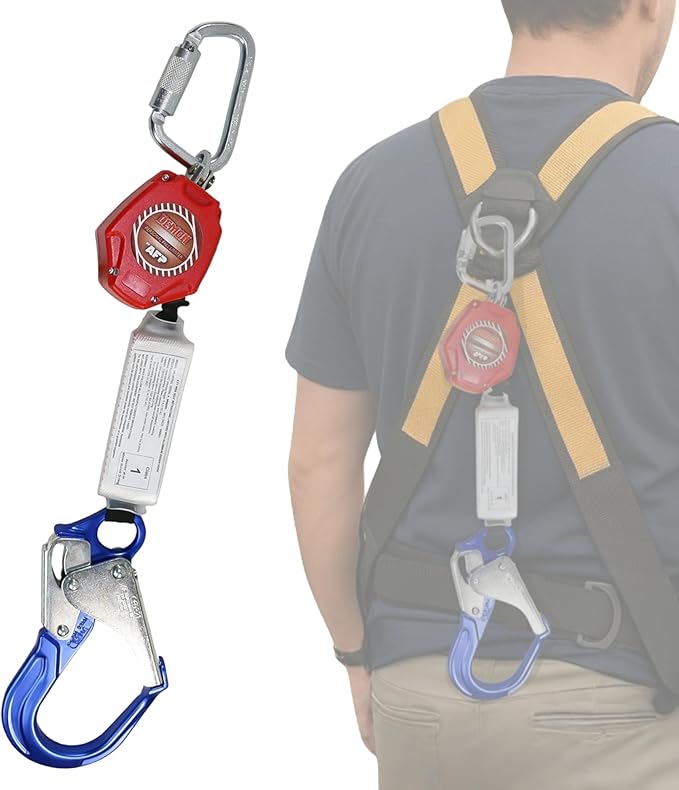 AFP Demon 6 Foot Single Web Leg Self Retracting Lifeline Safety Yoyo, Shock Pack Absorber, Aluminum Rebar Pelican Hook & S...