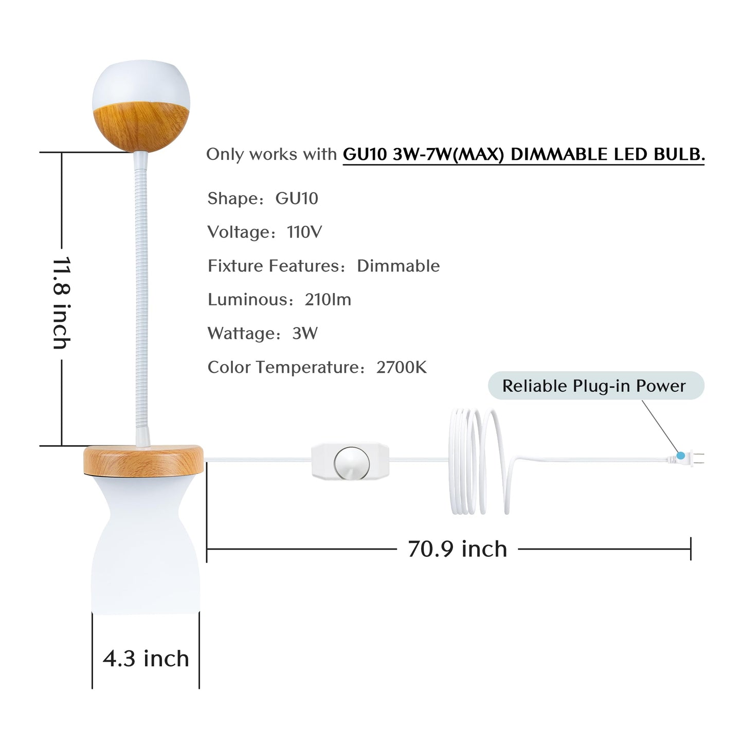 Solfres Patented Innovative Design Headboard Reading Light. No Drilling Book Light for Bedtime Reading. Dimmable LED Book Reading Lamp with Bulb. Movable & Flexible, Burlywood
