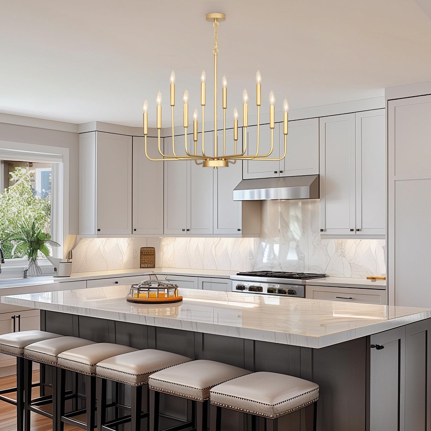 Gifarich Gold Chandeliers for Dining Room Light Fixture Over Table, Modern Farmhouse Chandeliers for Living Room,12-Lights Candle Lighting Fixtures for Entryway Kitchen Island Foyer