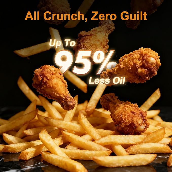 Fullwill Air Fryer with Viewing Window 6QT,5-in-1 Multi-Function(Air Fry,Roast,Bake,Reheat,Dehydrate) plus 7 One-Touch Presets for Wings,Fries,Steak and More,95% Less Oil Cooking for Families