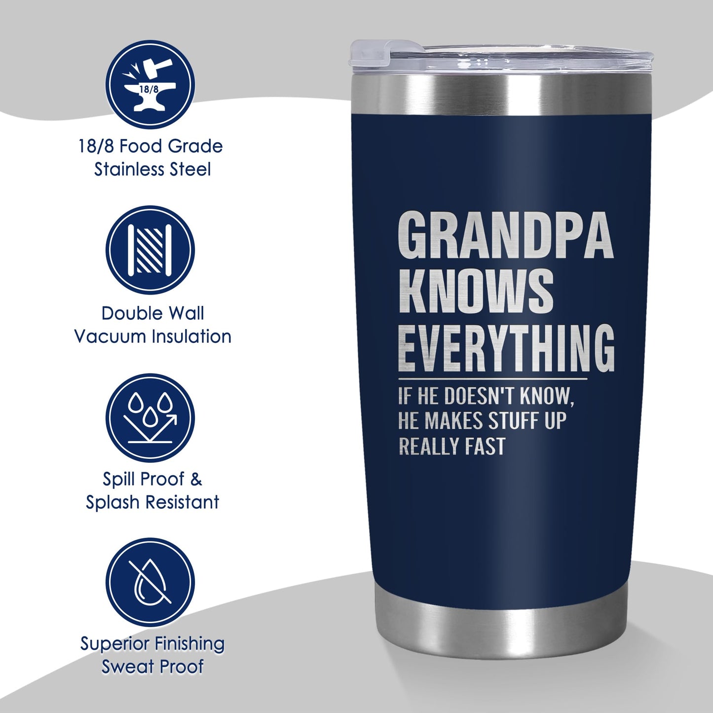 AXIARA Grandpa Gifts from Grandkids - Stainless Steel Insulated Coffee Tumbler with Lid 20 oz - Grandpa Father's Day Gift from Grandkids, Fathers Day Birthday Gifts for Men, Funny Tumbler for Men