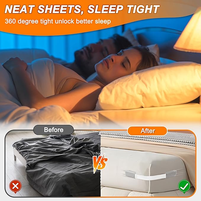 Bed Sheet Holders for Corners, 4Pcs Heavy Duty Fitted Sheet Holder with Lock Fastener Straps &Anti-Slip Pads Keep Sheets Firm&Tight, No More Loose Sheets, Easy Installation for Any Mattress (Green)
