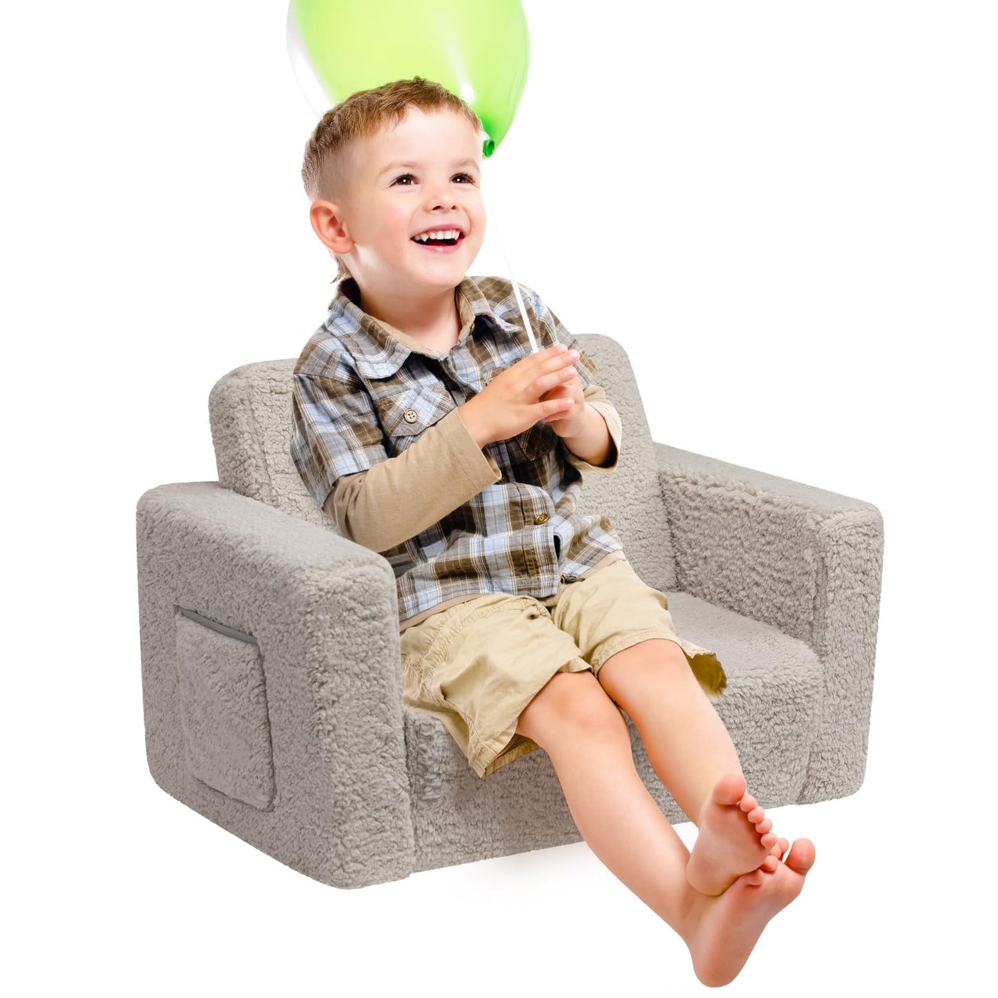 ALIMORDEN Kids Couch, 2-in-1 Fold Out Toddler Chair & Snuggly Foam Lounger Seat, Removable Washable Cover - Soft Reading Couch, Ideal Gift for for Boys and Girls, Light Grey