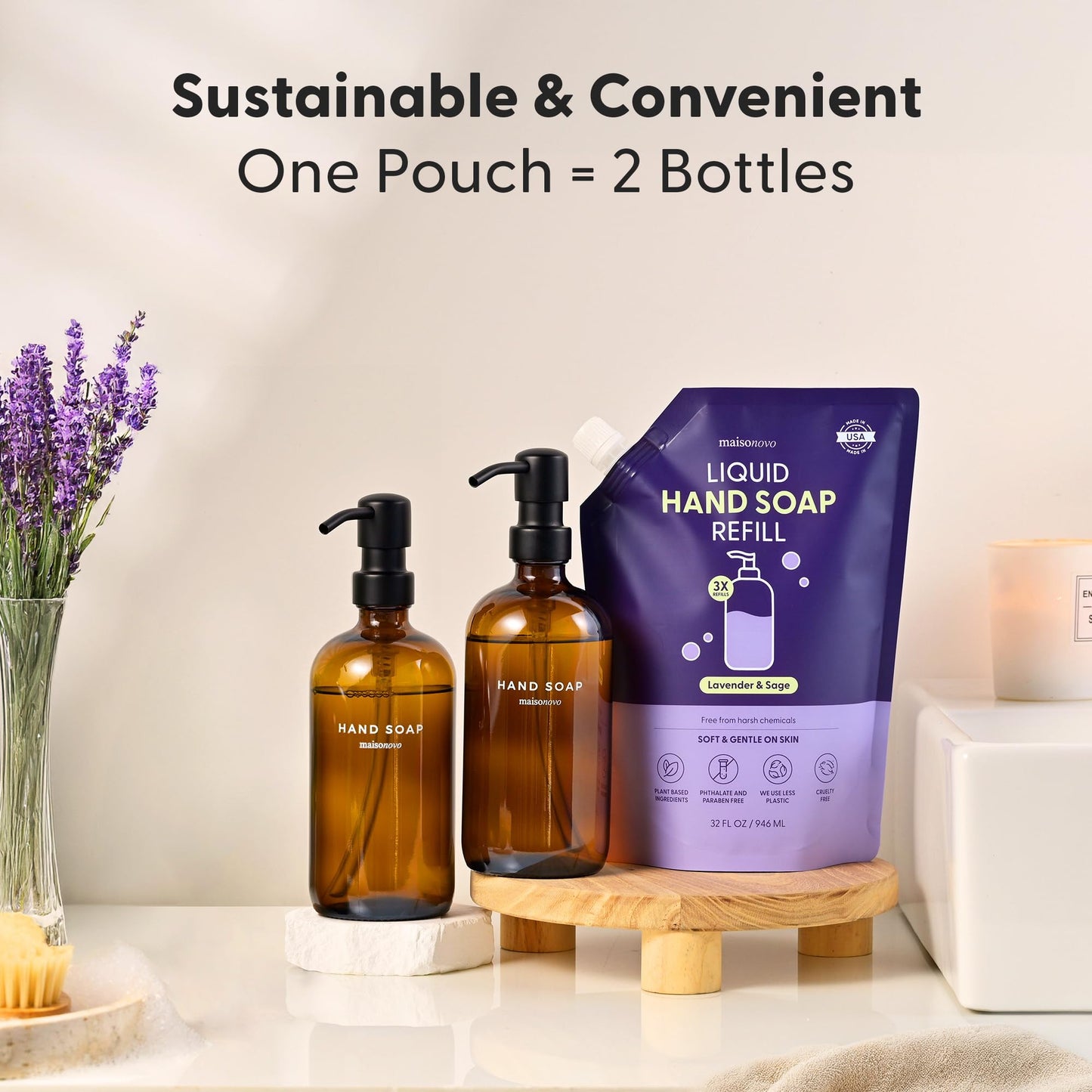 MAISONOVO Hand Soap Refills - Natural Hand Soap Refill Made in USA - Gentle Non Toxic Liquid Soap Good for All Skin Types - Unsc