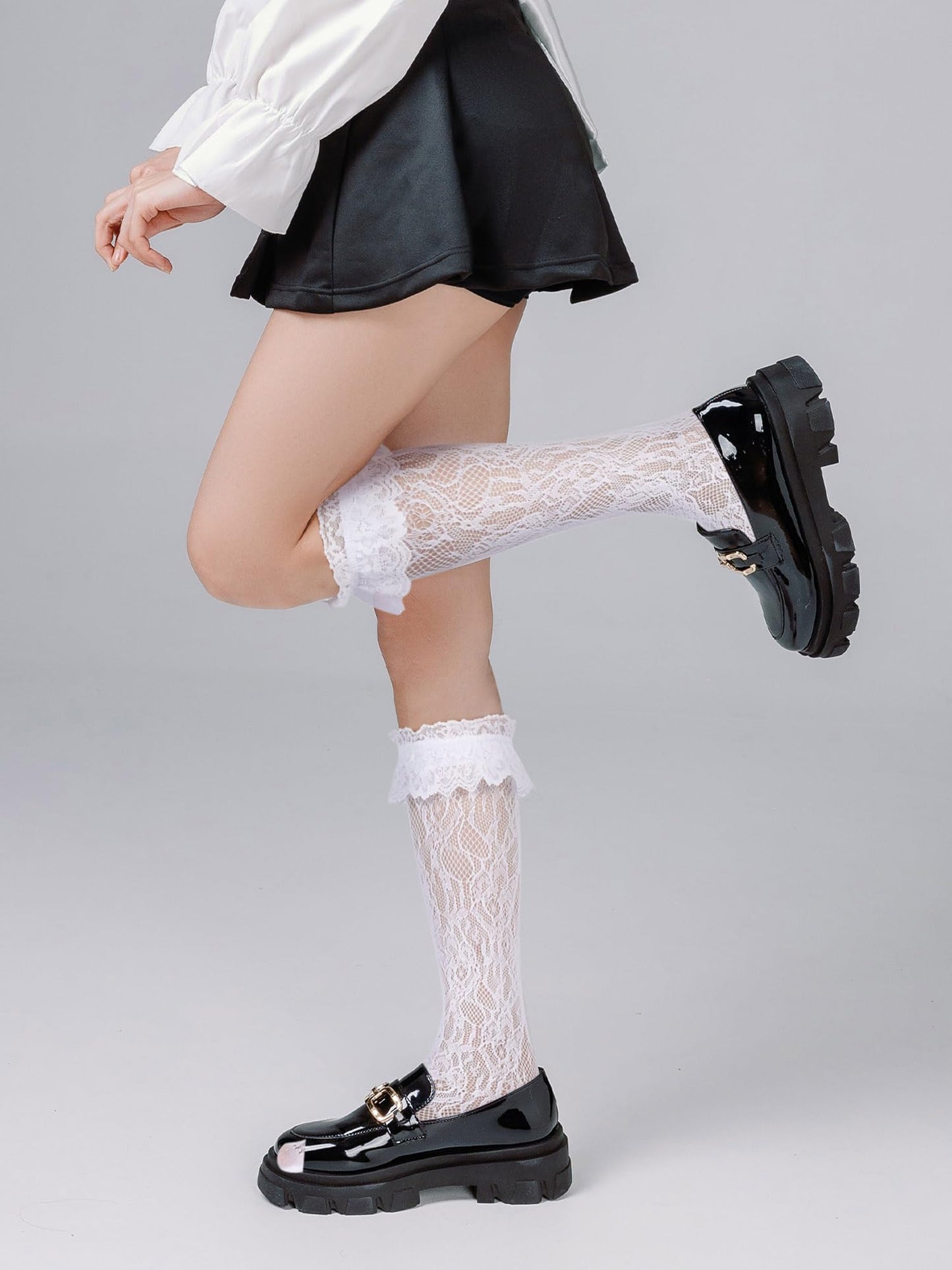 Fourluoo 8 Pairs Women Lace Socks Ruffle Frilly Ankle Women Cute Lolita Lace Trim Socks(8 Colors,5-9)