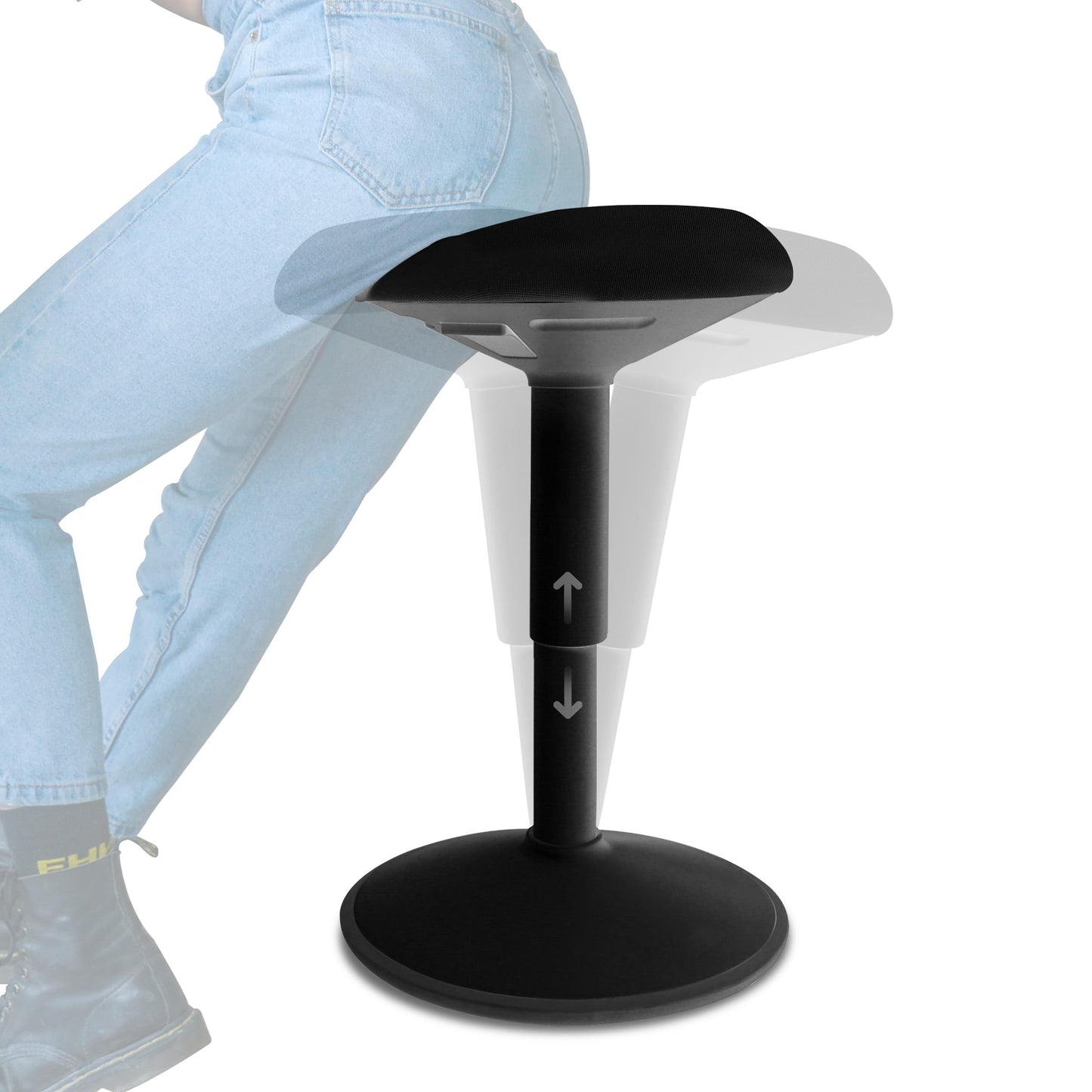 Backerz Standing Desk Stool Chair, Height Adjustable Stool 16-24 inch for Office and Classroom, Swivel seat, Anti-Slip Bottom Ergonomic Wobble Stool with Rocking Motion, Black