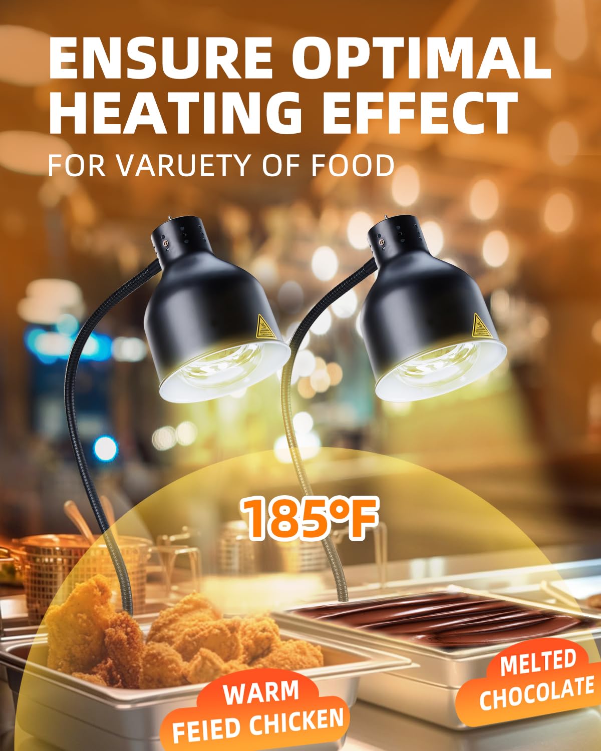 Food Heat Lamp: [Rapid-Heating Bulbs Included] [Steady Heating] Commercial Food Warmer Lamp, Electric Heat Lamp for Food Catering Food Warming Lamp for Buffet Parties,Black,N3
