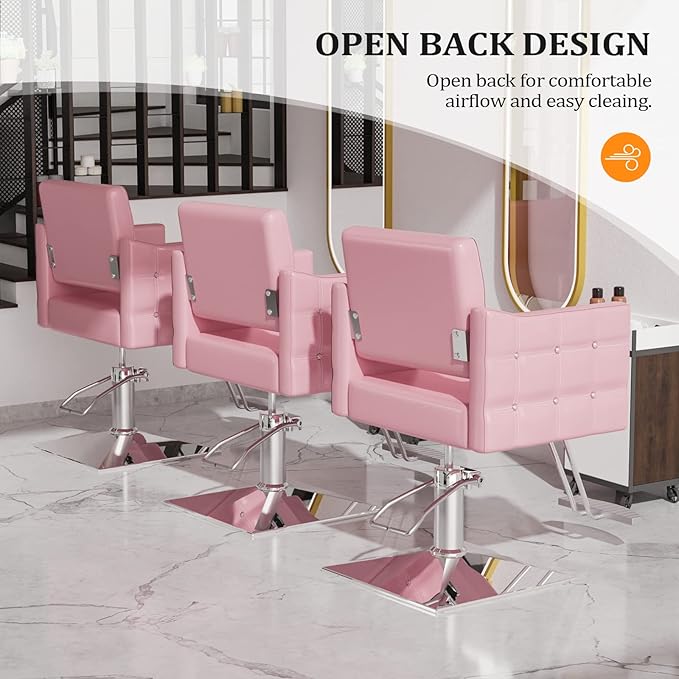 OmySalon Hair Salon Chair Hydraulic Barber Chair for Home Barbershop Pink, Braiding Chair for Hair Stylist Heavy Duty, Styling Hairdressing Beauty Spa Equipment