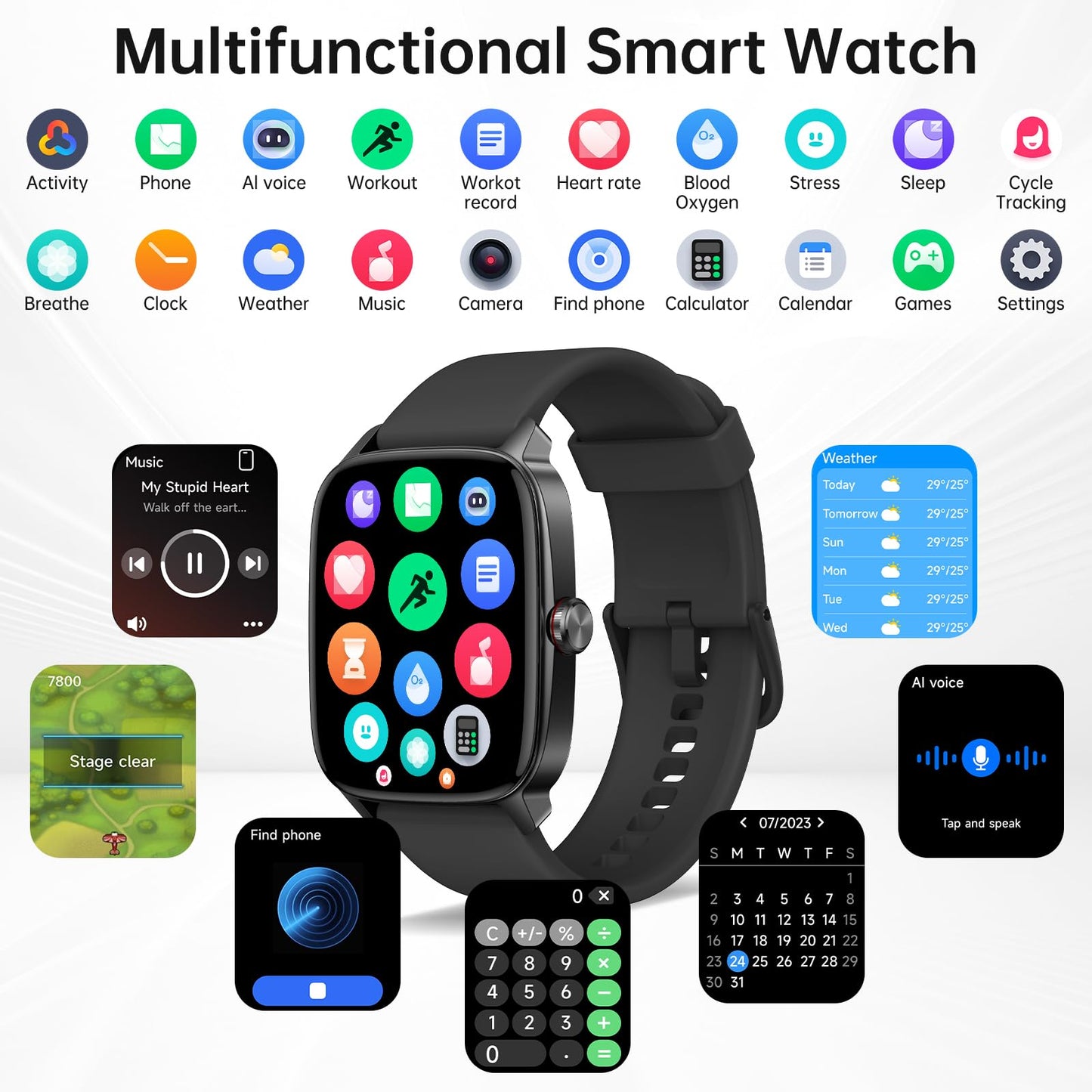 Smart Watch For Men Women With Bluetooth Call & Ai Voice, 1.85  Hd Fitness Tracker With Heart Rate Spo2 Sleep Monitor, 100+ Spor