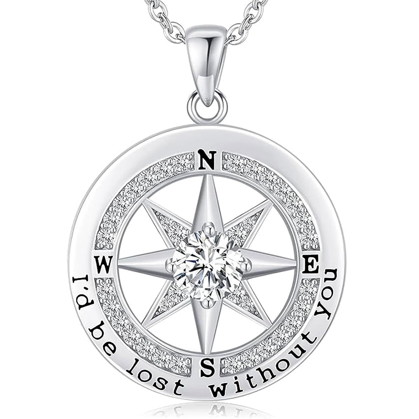 Gift for Wife Anniversary Compass Necklaces for Women Valentines Day Gifts for Her Wedding Anniversary Sterling Silver Necklace Girlfriend Birthday Christmas Mothers Day I'd be Lost without You