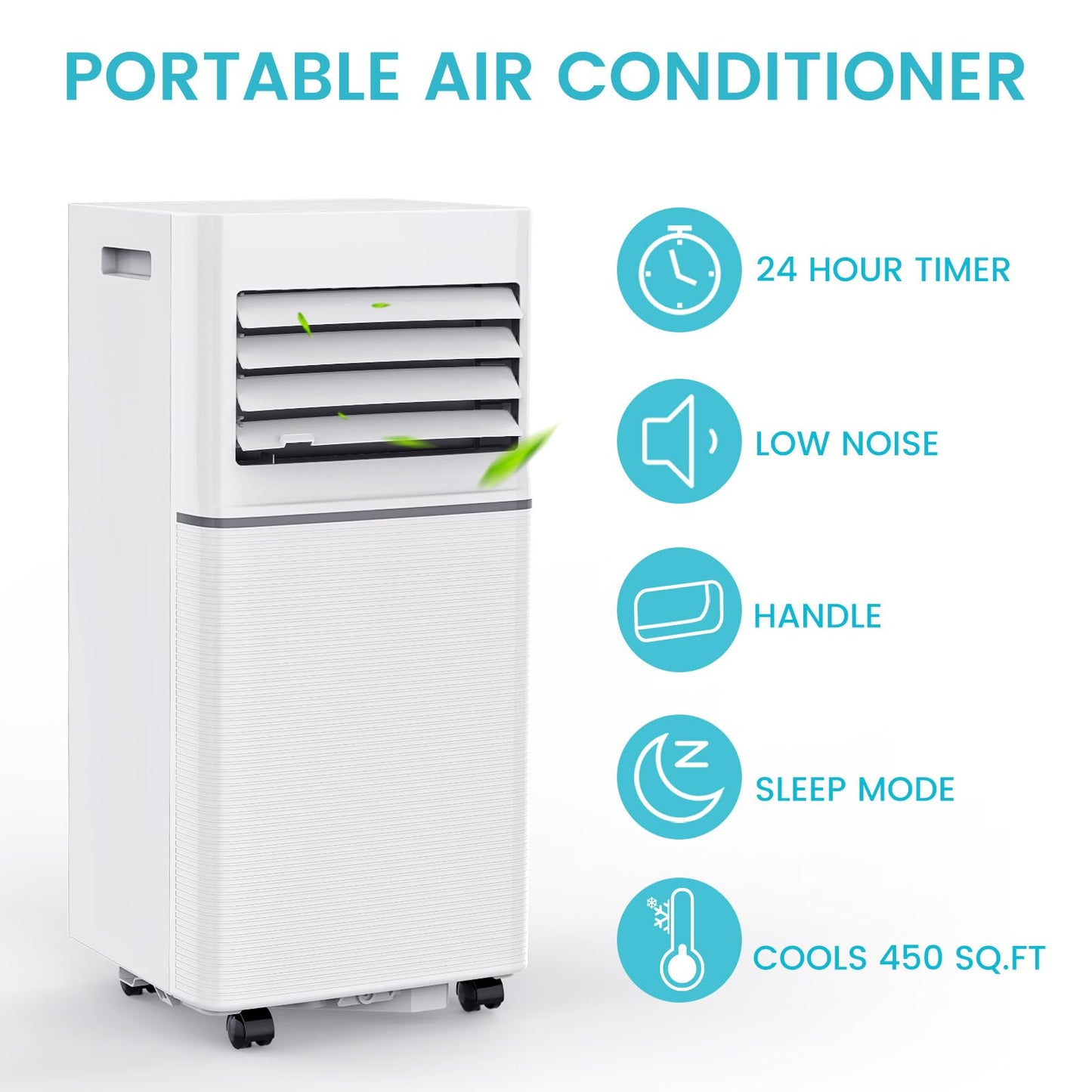 Electactic Portable Air Conditioner 10,000 BTU, 3-in-1 AC Cooler Dehumidifier Fan with LED Display, Remote Control, Quiet, Sleep Mode, 360° Casters, Window Kit for Room Office Apartment Garage