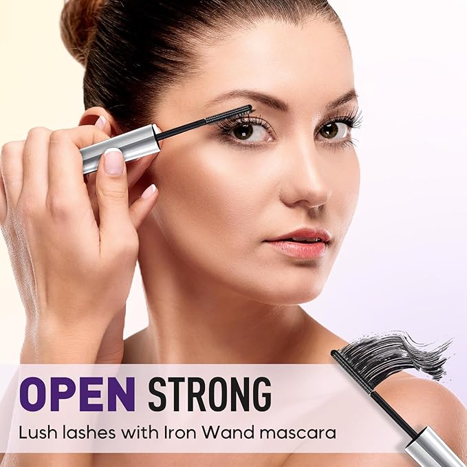 Iron Wand Mascara, 2025 New Metal Mascara Wand, 3D Washable Metal Mascaras, Waterproof & Smudge-Proof Long-Lasting Curling Eyelash Iron Mascaras with No Flaking (Black+Brown)
