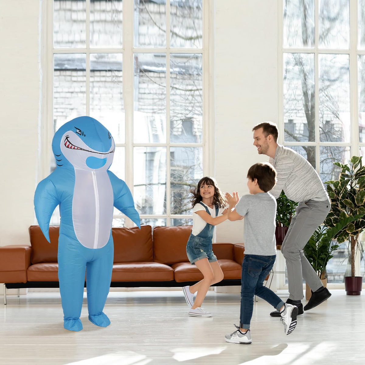 M MH ZONE Halloween Inflatable Costume for Adult Shark Costume Blow-Up Party with Battery-Powered Fan, Full-Body Funny Cosplay Suit for Halloween, Christmas, Carnival