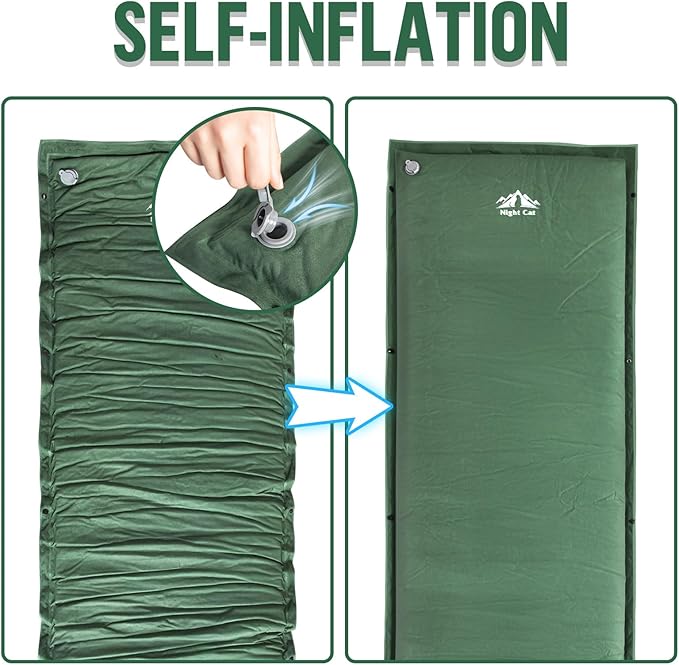 Night Cat Self-Inflating Sleeping Pad: Camping Mattress Single Memory Foam for Hiking - Comfortable Camping Mat Air for Outdoor