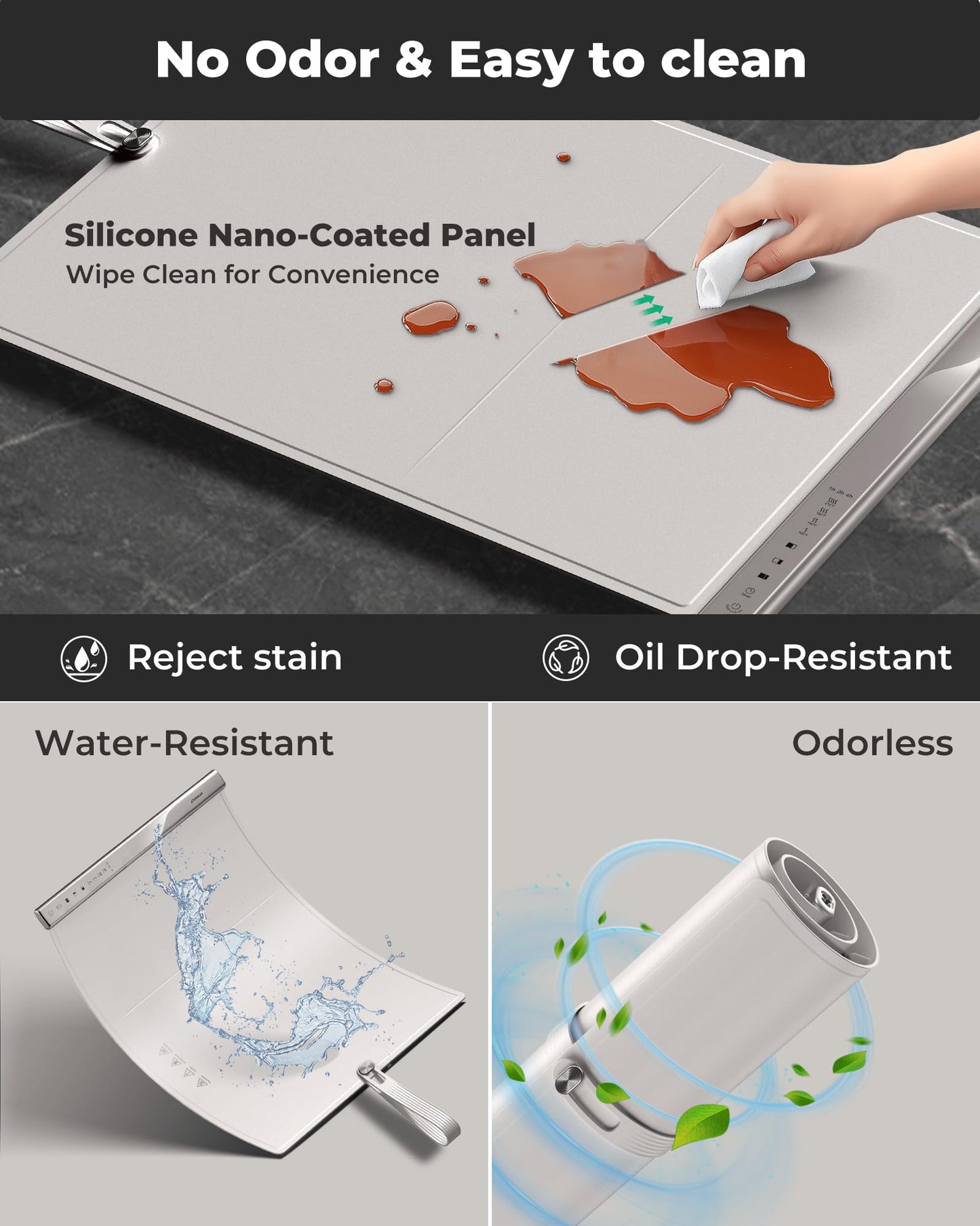 Food Warming Mat for Food - Dual Independent Heating Zones, 4 Temp Settings, Easy-to-Clean Silicone, Auto Shut-Off, Timer, and Child Lock, Portable for Buffet, Home Party, and Travel (Beige, Large)