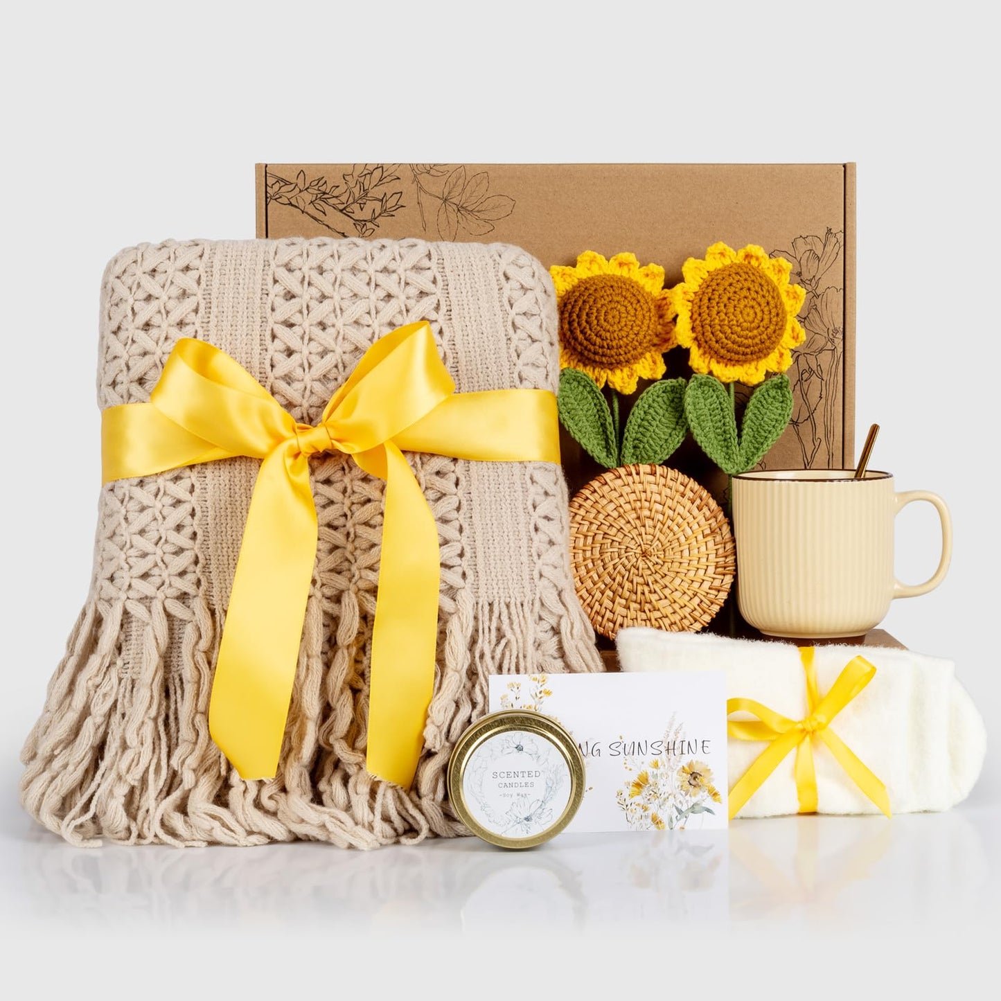 Birthday Gifts for Women, Self Care Gifts Baskets for Women, Get Well Soon Gift Baskets Care Package for Her, Mom, Sister, Best Friend, Wife, Girlfriend, Coworker, Sending Sunshine Sunflower