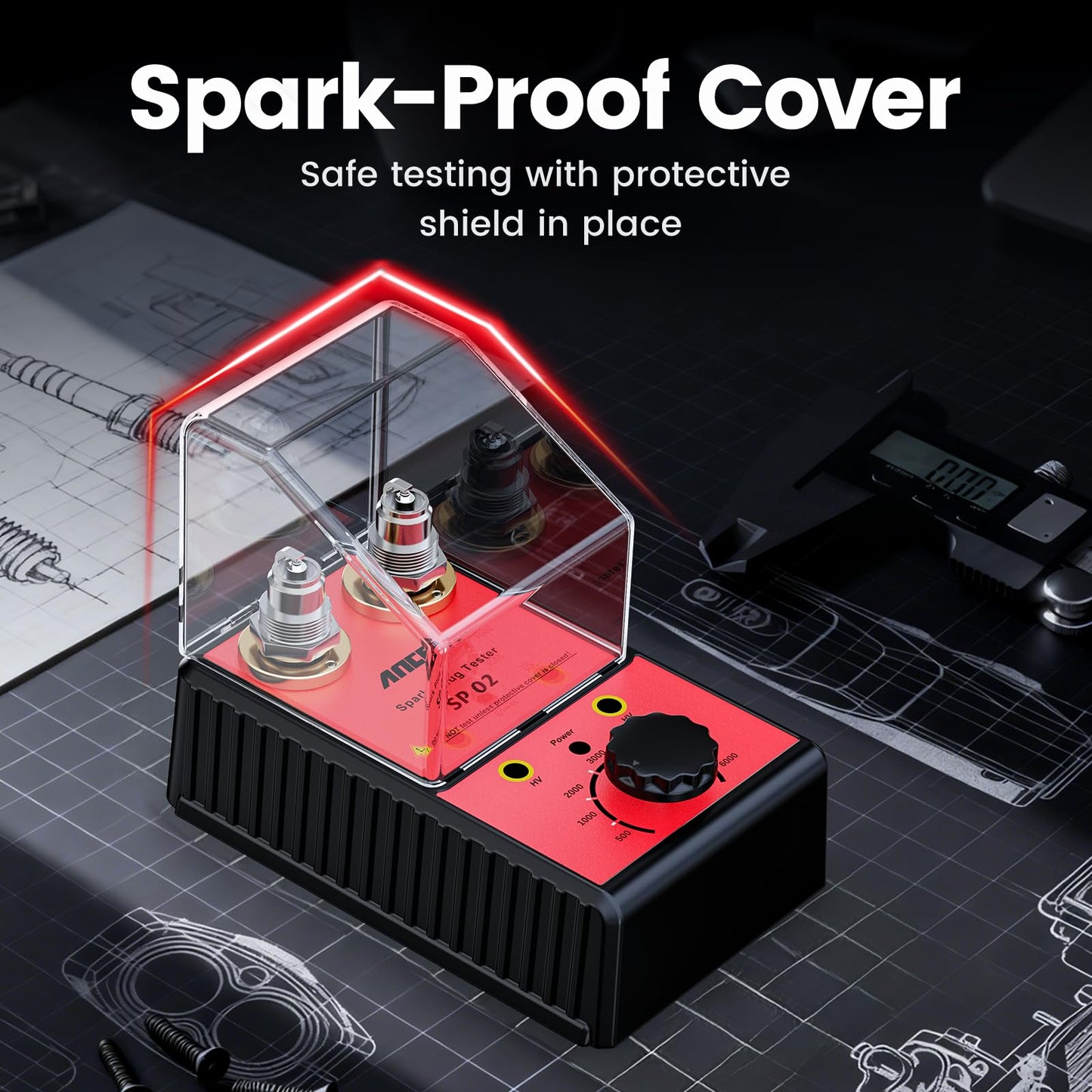 ANCEL SP02 Spark Plug Tester Automotive Engine Ignition Coil Tester Dual Holes 0 to 6000RPM Adjustable Working Frequency Car Spark Plug Gap Tool