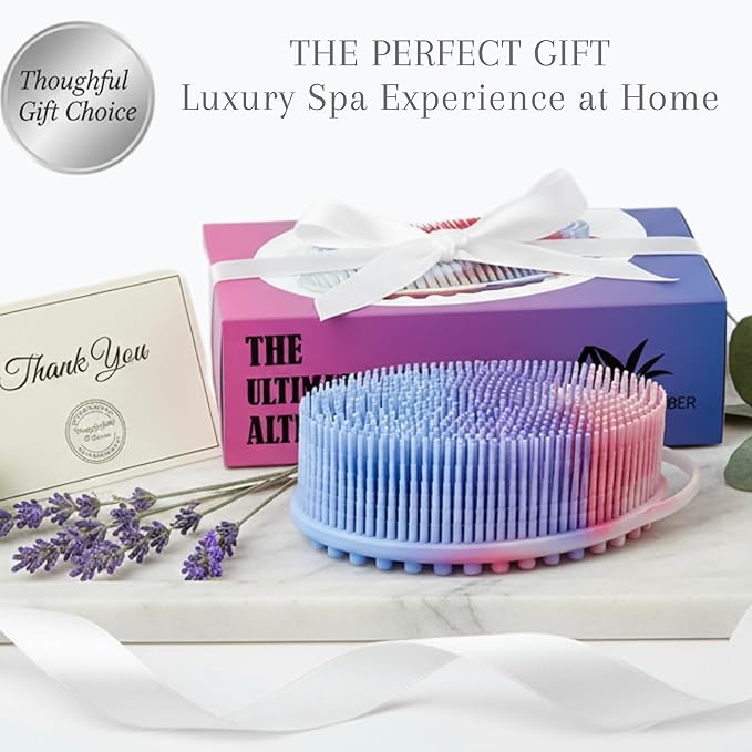 Silver Infused Silicone Body Scrubber Shower - Gentle Back Scrubber Soft Bristles - Avilana Premium Dual Sided Bath Brush Massage - Advanced Material Loofah Alternative - Gift Women Men
