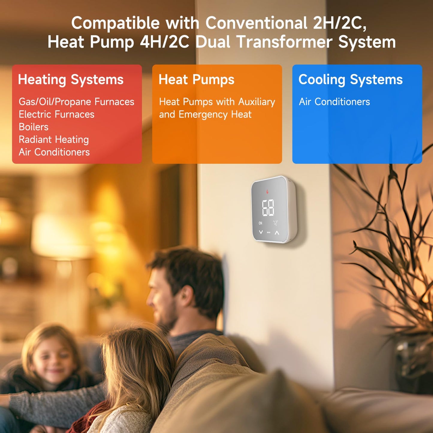 WiFi Smart Thermostat for House with C-Wire Adapter, Programmable Thermostat Compatible with Alexa and Google Assistant,Remote Control Tuya/Smart Life, Energy Saving, C-Wire Require