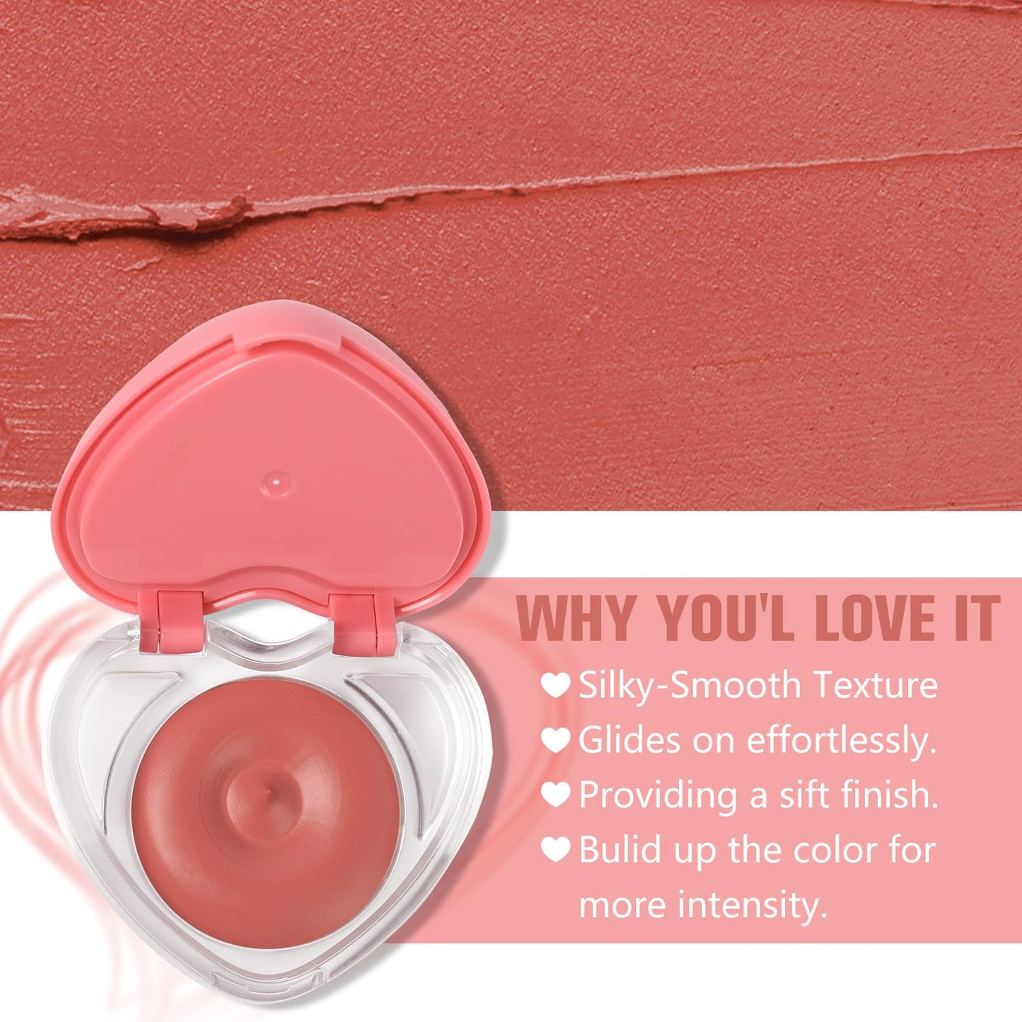 Heart-Shaped Cream Blush for Cheeks & Lips - 2-in-1 Tinted Lip and Cheek Balm Kit with Mini Brush - Blendable Dewy Blusher Makeu