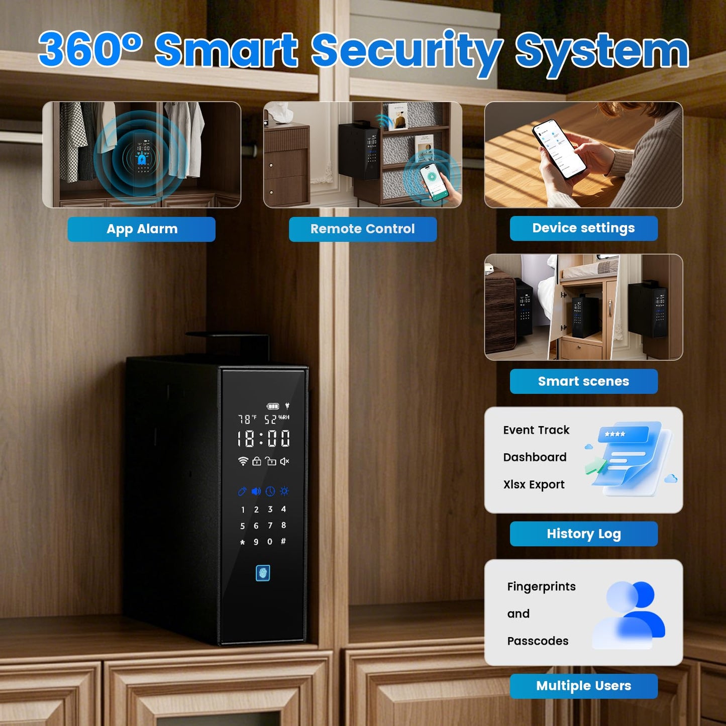XDeer Biometric Gun Safe for Handgun, Slider Full Touchscreen Bedside Gun Safe, 0.01s Quick Access Pistol Safe for Nightstand,Desk,with APP Remote Control, Fingerprint, PIN Code, KEY Access-1PCS