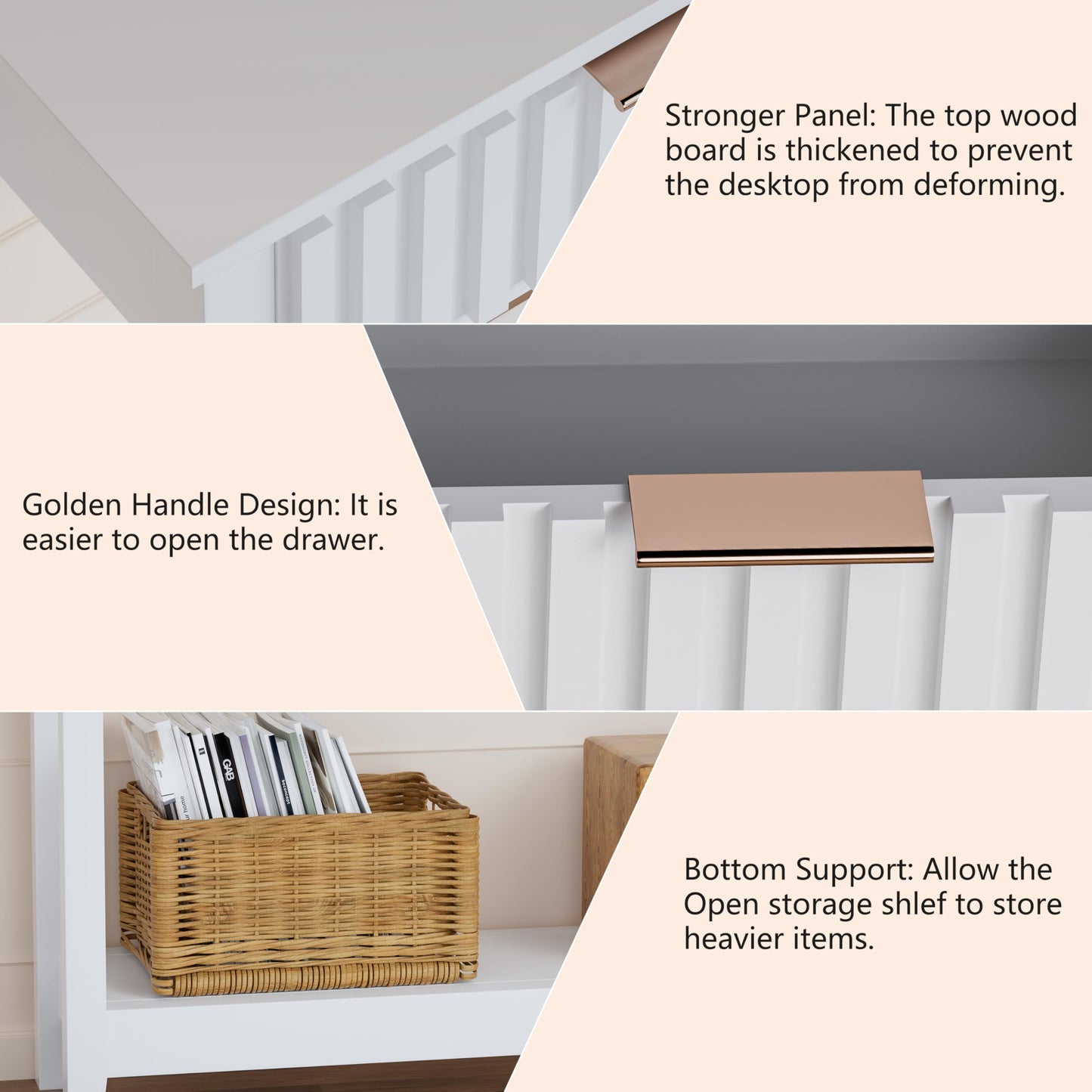 Alaxgumrol 47 inch Entryway Table with Storage, Narrow Console Table with 3 Drawers, Modern Sofa Table with Open Storage Shelf for Living Room, Foyer Hallway, White