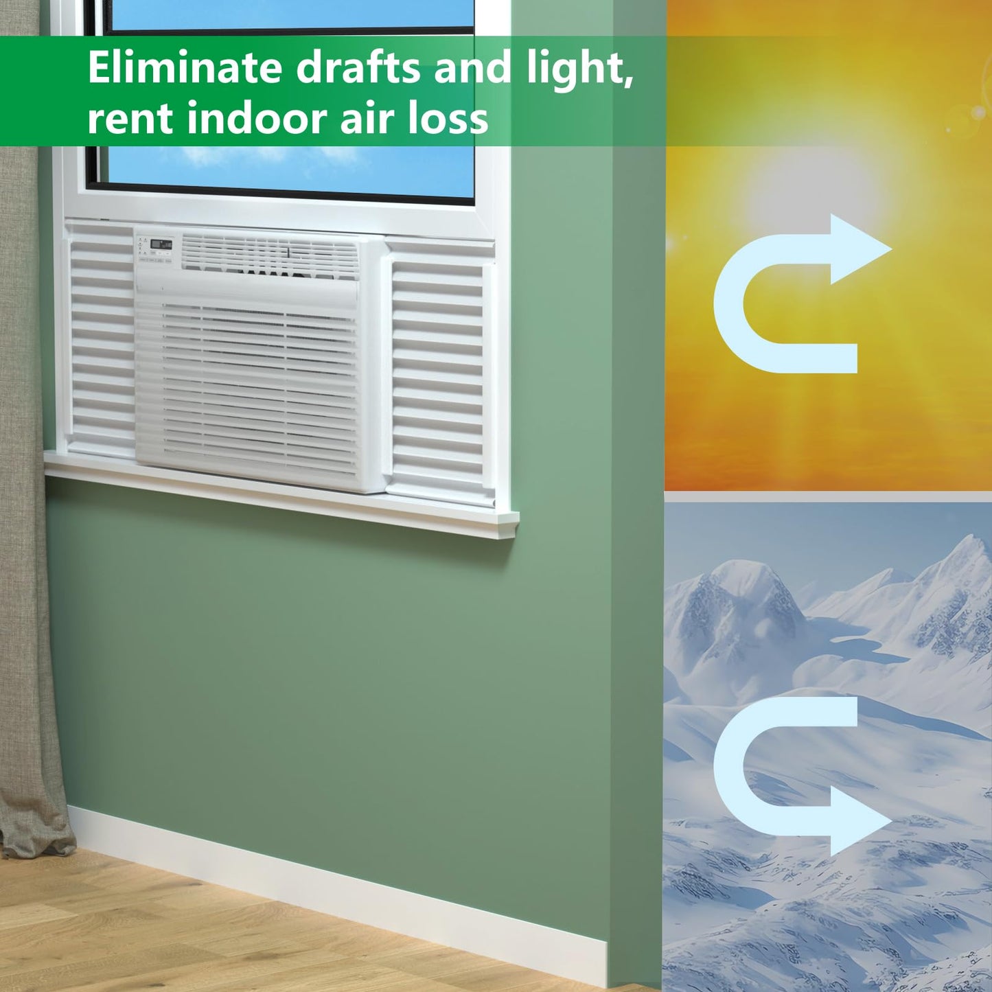 Window Air Conditioner Side Insulated Panel, 2Pic Insulation Panels Window Seal Kit With 4 Pressure Strips, Wintersummer Winter