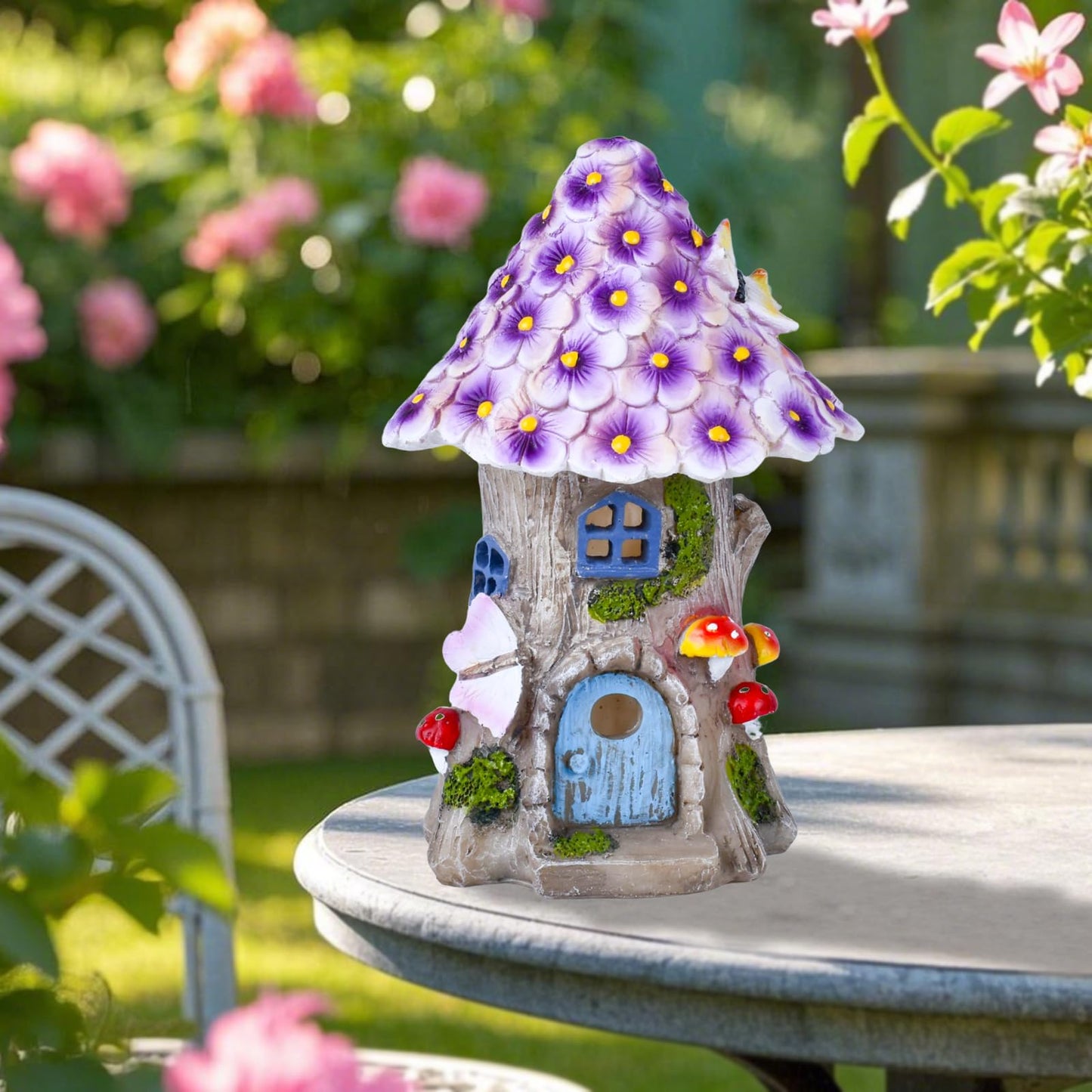 Garden Decoration Outdoor Solar Statue Light, Fairy Houses for Outside, Resin Fairytale Garden Mushroom House, for Patio, Yard, Balcony Decoration, Birthday Gift for Lady and Kids, Gardening Gift