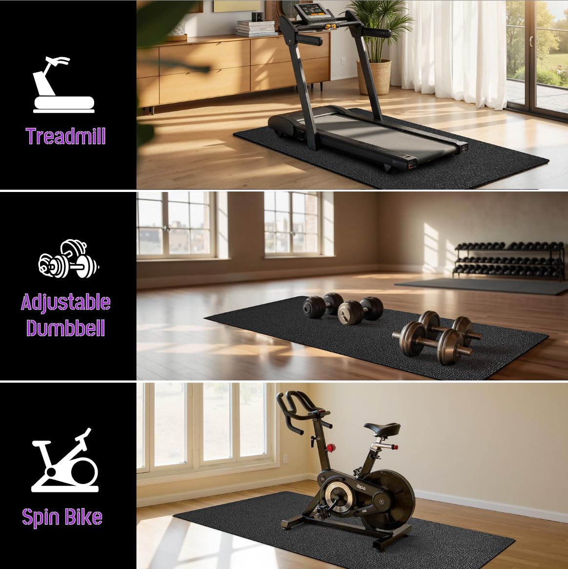 GWT 36" x 78" Durable Anti-Slip Workout Mat - 1/4" Thick Ultimate Floor Protection, Noise-Reducing,Tear-Resistant All-Purpose Exercise Mat for Treadmills, Home Gym, Yoga, and Weightlifting