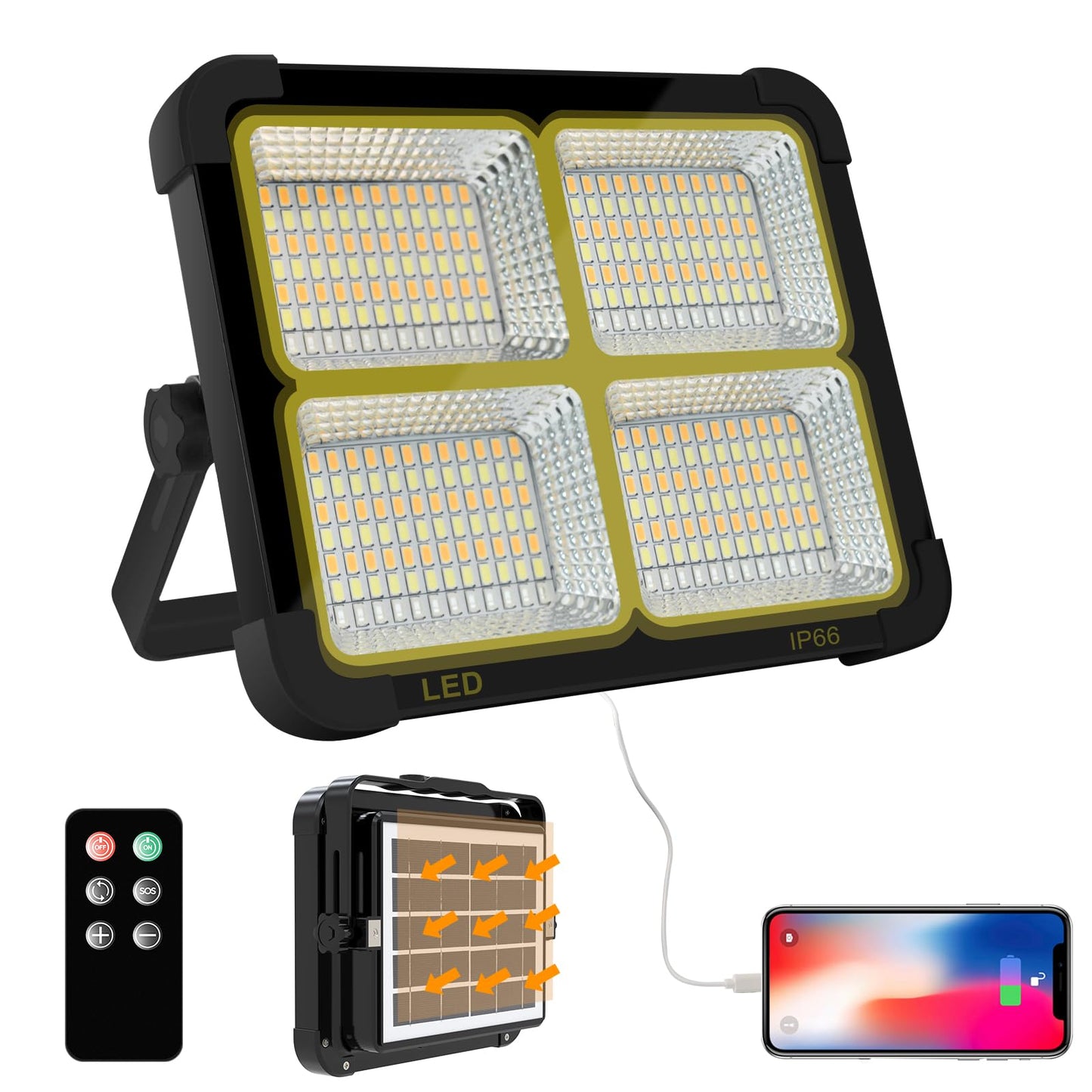 CosyEasy Portable LED Work Solar Light 100W 16500mAh 10000 LM with Stepless Brightness Job Site Battery Rechargeable LED Floor Light for Emergency Worklight for Hurricane (Black(Remote))