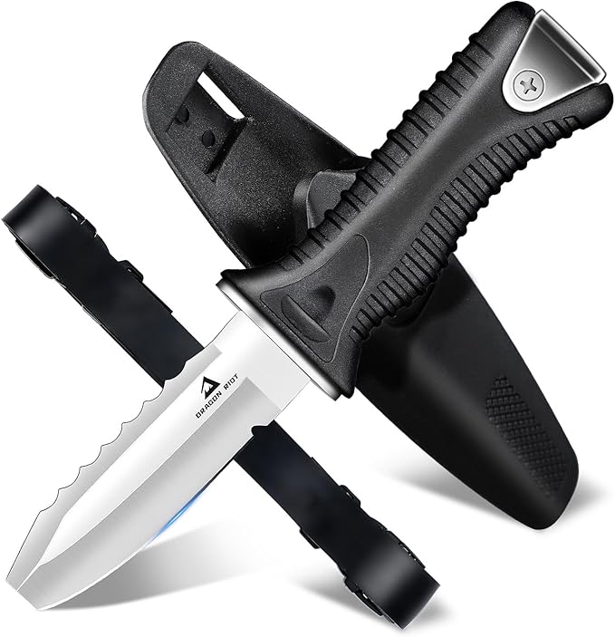 DRAGON RIOT Dive Knife with Sheath & Leg Straps Saltwater, Ultra Sharp Diving Knife with Knife Holster, Double Edged Scuba...