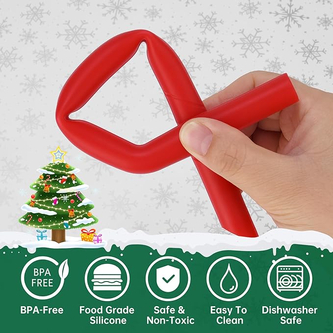 NiHome 6-Pack Extra Wide Reusable Bent Silicone Straws for Boba, Smoothies, Bubble Tea, Bent Christmas Color Straws Eco-Friendly & Colorful for Thick Drinks, Child-Safe, Customizable Length, 2 Brushes