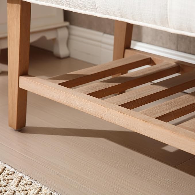 Janoray Entryway Shoe Bench Storage Benches with Upholstered Button Tufted Seat and Open Slatted Shelf Linen Shoe Rack for Hallway Living Room Bedroom End of Bed, Beige