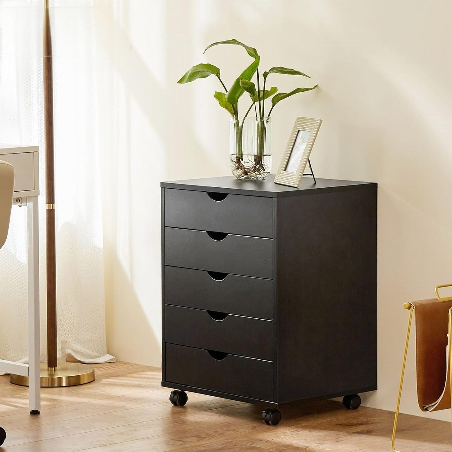Elevon 5 Drawer Chest, Dressers Storage Cabinets Wooden Dresser Mobile Cabinet with Wheels Room Organizer, Small Drawers Wood Organization Furniture for Office, Home