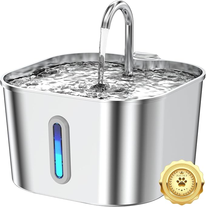 Cat Water Fountain Stainless Steel, 74oz/2.2L Cat Fountain with Quiet Pump, Automatic Pet Water Dispenser, Ideal for Mult...