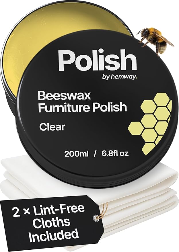 Clear Beeswax Furniture Polish 200 ml / 6.8 fl oz, & 2 Lint-Free Cloths, Natural Furniture Wax for Wood Protection, Modern & Antique, Wood Wax for Furniture, Restores & Protects, Long-Lasting