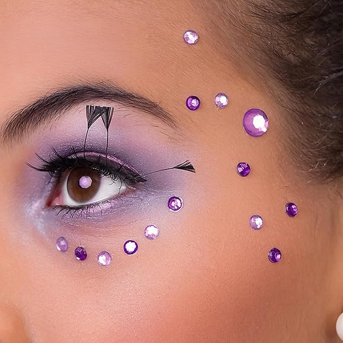 Self Adhesive Face Gems and Pearls for Makeup, Festival Jewels, Hair Gems, Rhinestone Stickers for Face, Eye, Makeup, Nail, Body, Crafts 3/4/5/6 mm 975Pcs (17.gem_Lightpurple)