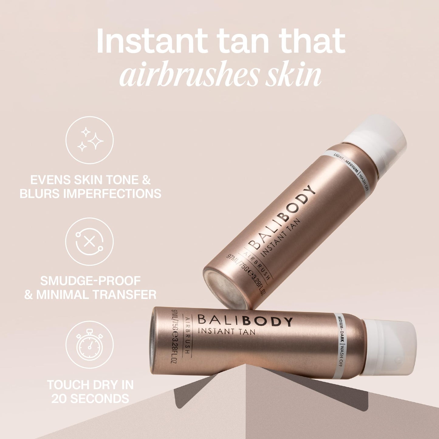 Bali Body Instant Tan Medium-Dark - Instant Tan & Sunless Tanning Solution - Self Tanner for Dark & Airbrushed Glow, Vitamin E, Vegan & Cruelty-Free, Glow Body Self Tanners (97 ml/3.28 fl oz)