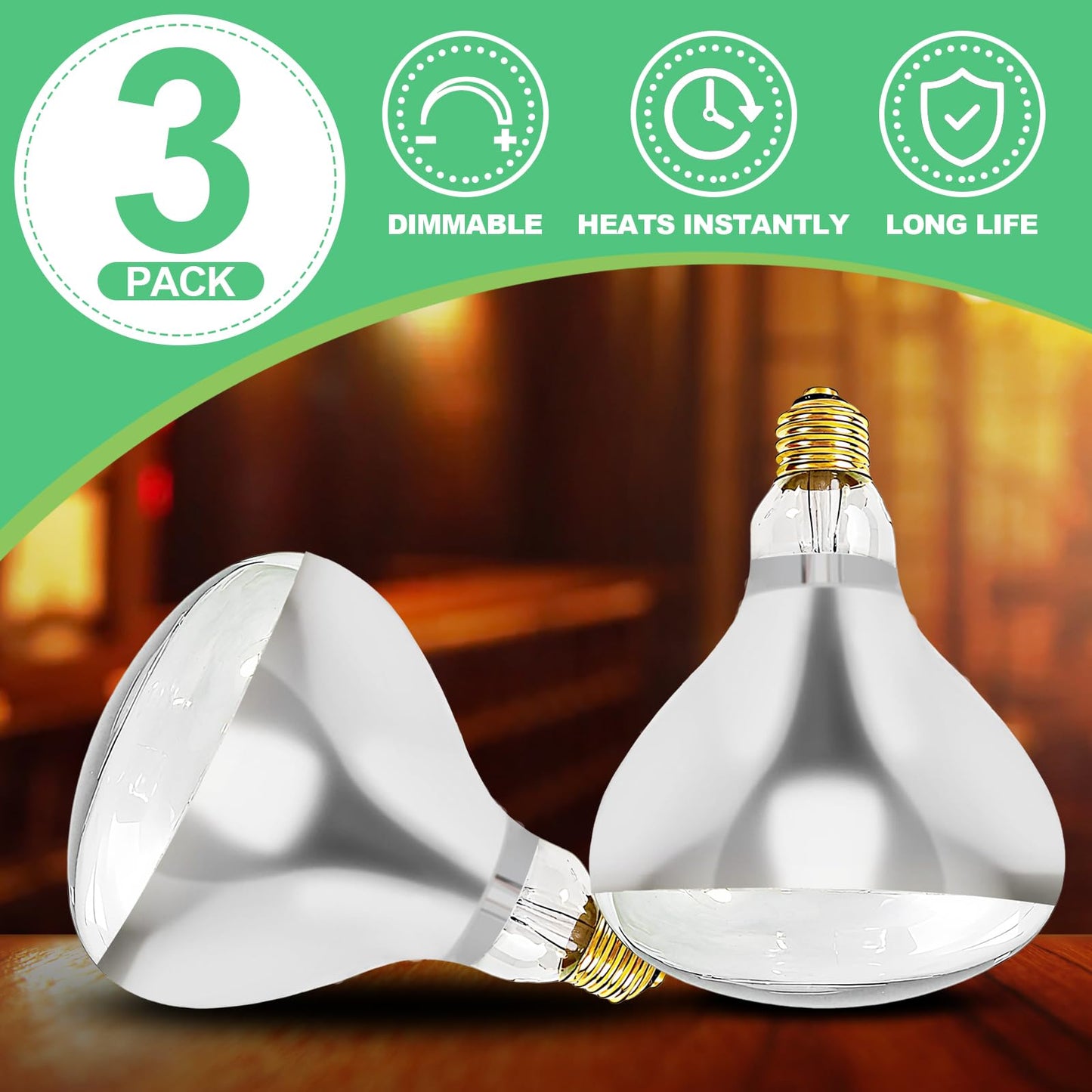 3 Pack Heat Lamp Bulb Replacements for Food Heat Lamp, 250W Heat Lamp Light Bulbs Infrared Heat Bulb, 120v Heating Lightbulbs with E26 Base (3)