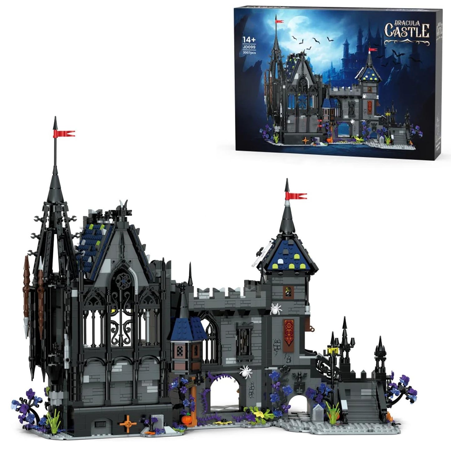 AOUHMN Halloween Vampire Bat House: Dracula's Castle Building Set for Adult, Buildable a Halloween Atmosphere Gift Idea & Room Decor, Horror Fantasy Model for Collectible and Display, (3007 Pcs)